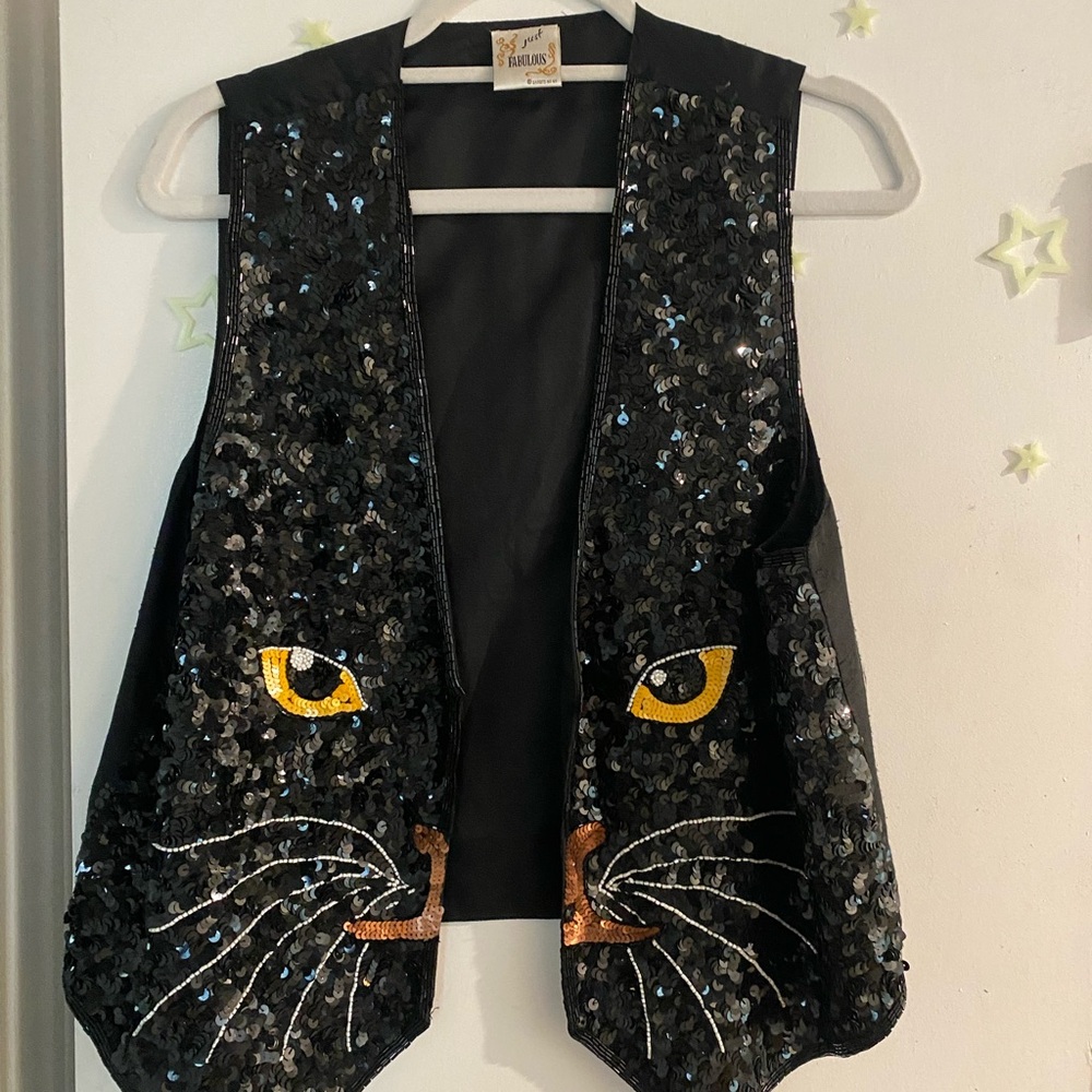 Just Fabulous Sequined Black Cat Vest